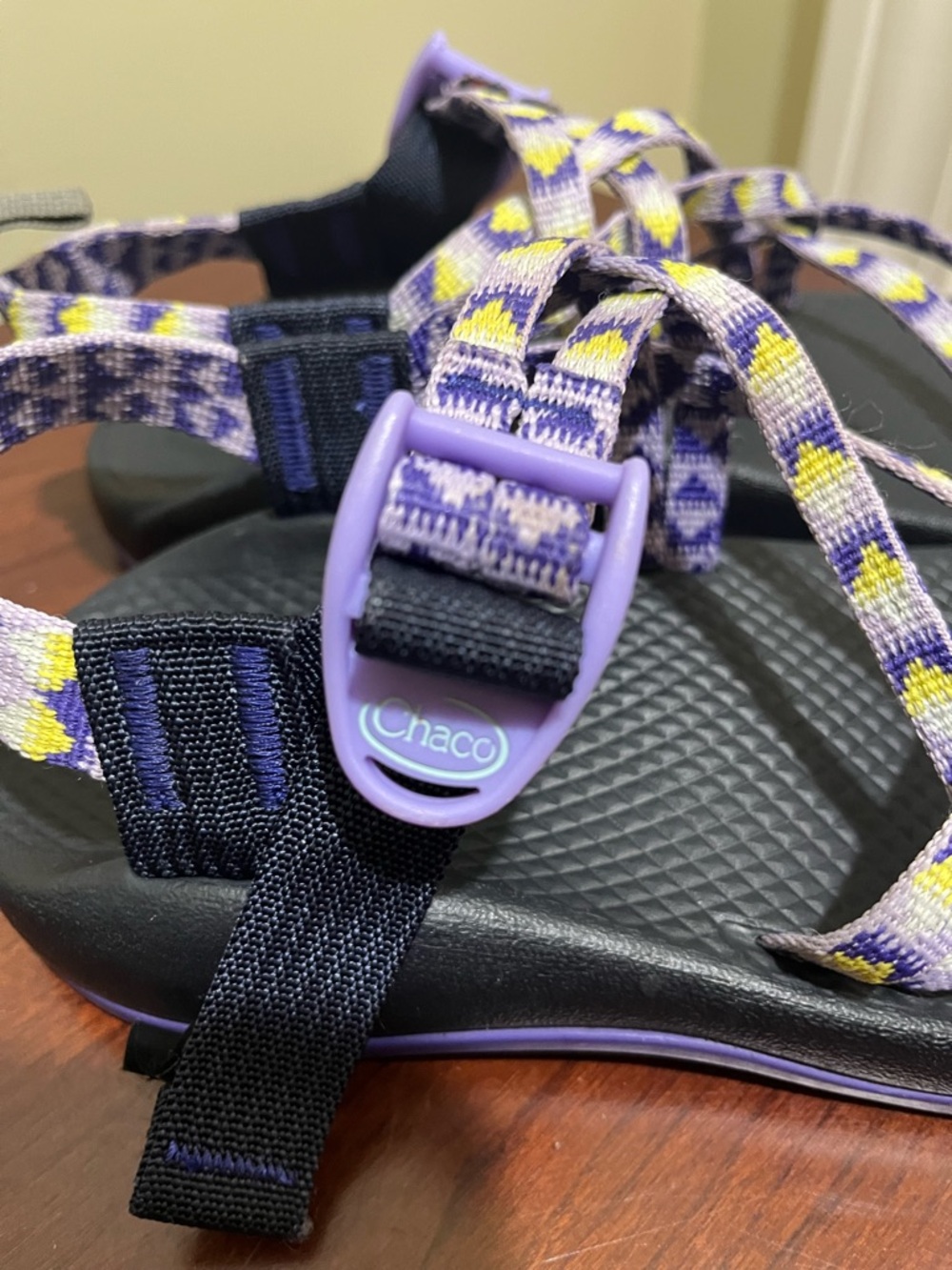 Chaco ZX/1 Ecotread kids' sandals purple/yellow double strap size 3 - Picture 8 of 9